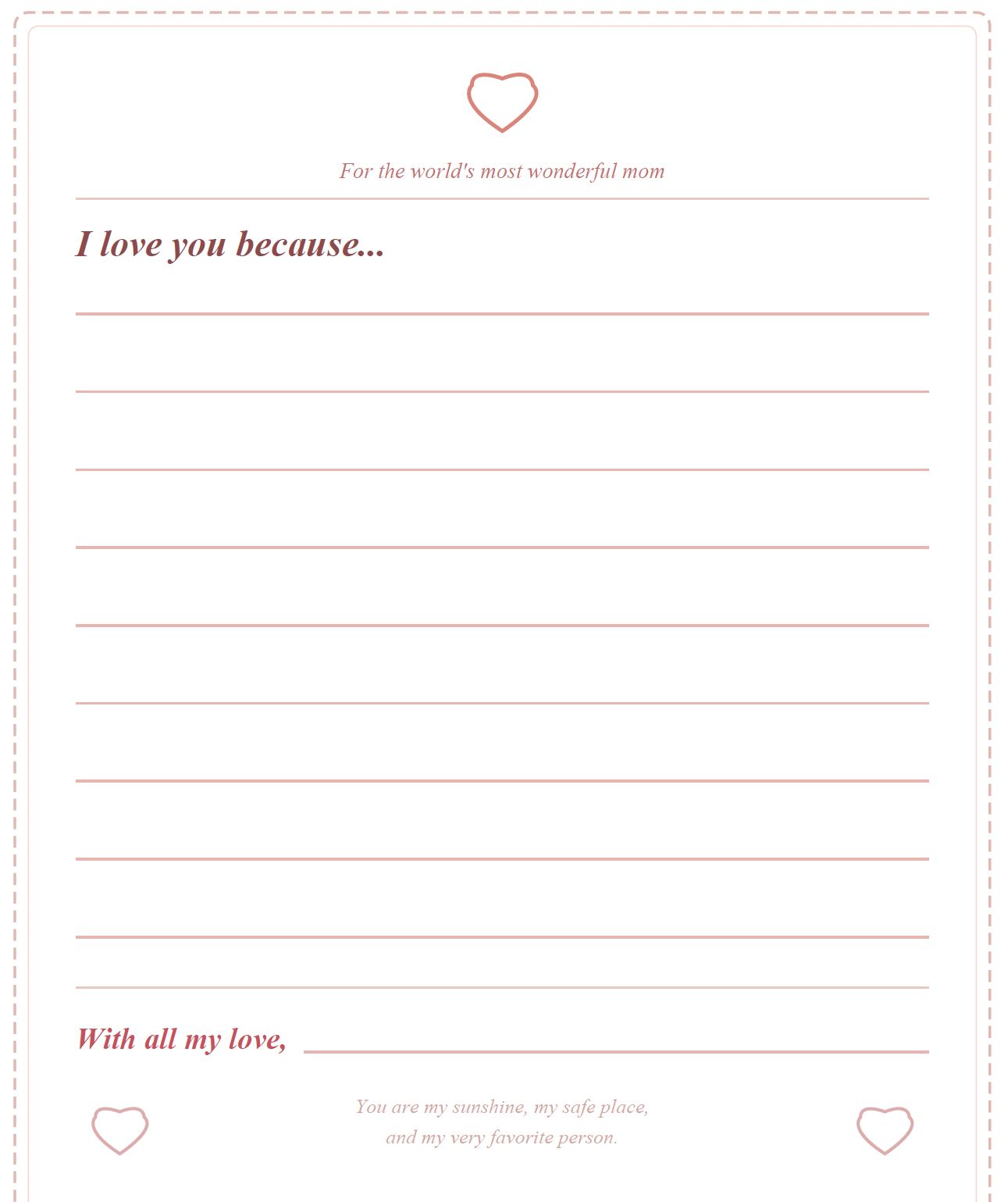 Mother's Day Card — Printable Writing Page for Kids | Instant Download