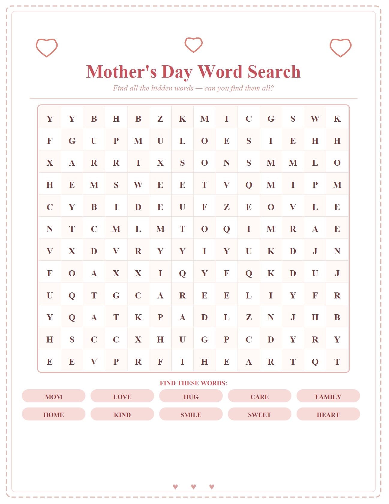 Mother's Day Word Search — Printable Kids Activity | Instant Download