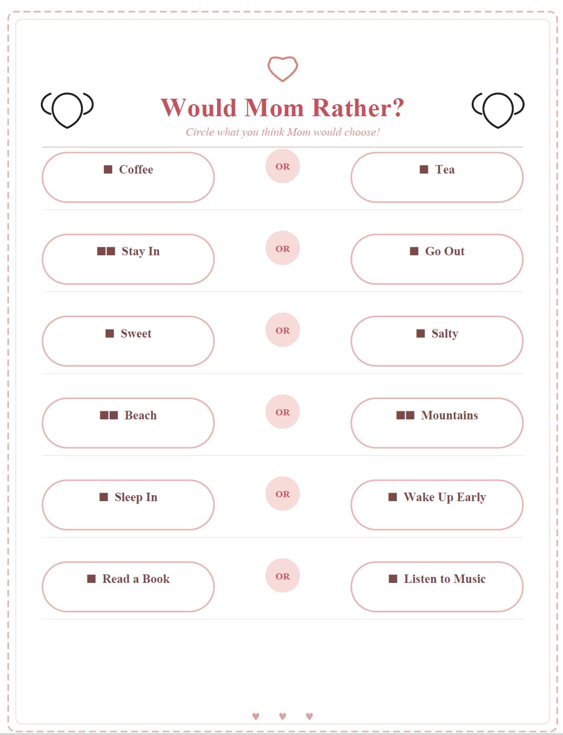 Would Mom Rather? — Printable Mother's Day Game for Kids | Instant Download