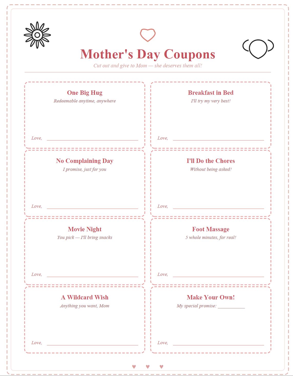 Mother's Day Coupons for Kids to Give Mom — Printable | Instant Download